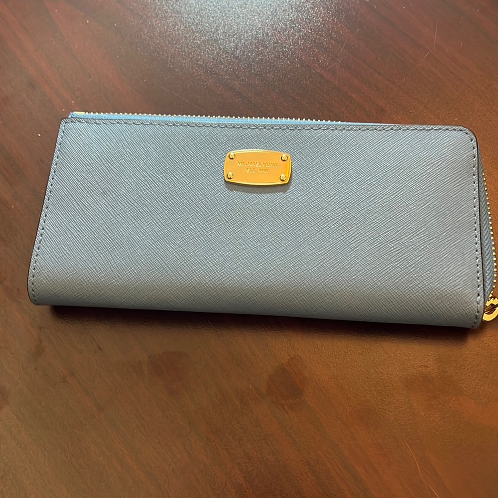 Beautiful sky blue leather zipper wallet